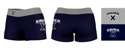 Xavier Musketeers Vive La Fete Logo on Thigh & Waistband Blue Gray Women Yoga Booty Workout Shorts 3.75 Inseam - Vive La F̻te - Online Apparel Store