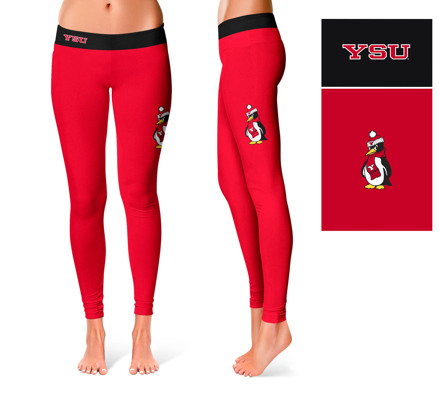 Youngstown State Penguins Vive La Fete Game Day Collegiate Logo on Thigh Red Women Yoga Leggings 2.5 Waist Tights