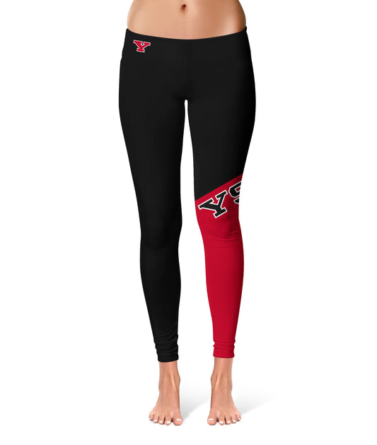 Youngstown State Penguins Vive La Fete Game Day Collegiate Leg Color Block Women Black Red Yoga Leggings