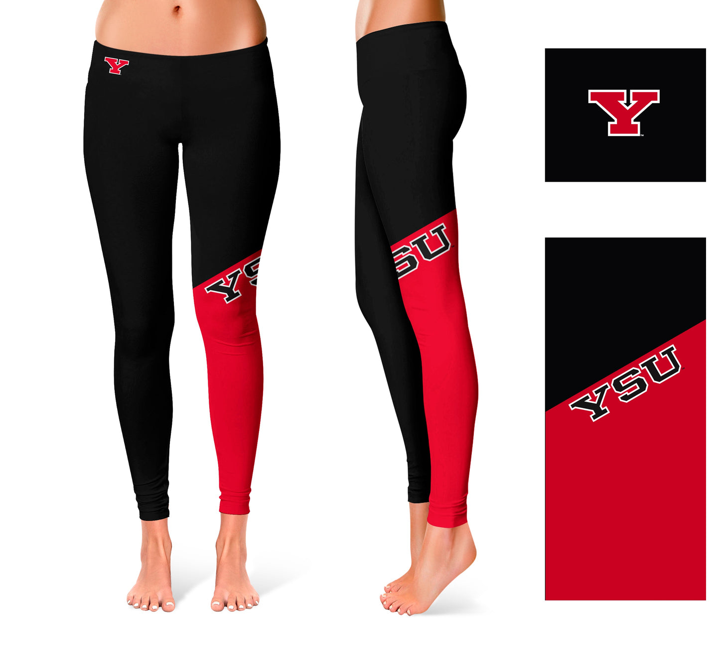 Youngstown State Penguins Vive La Fete Game Day Collegiate Leg Color Block Women Black Red Yoga Leggings