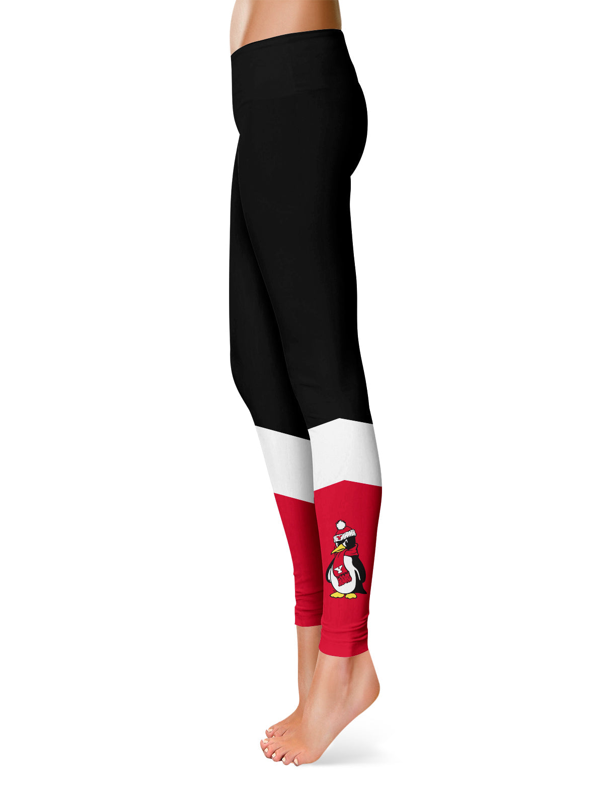 Youngstown State University Penguins Vive La Fete Game Day Collegiate Ankle Color Block Women Black Red Yoga Leggings
