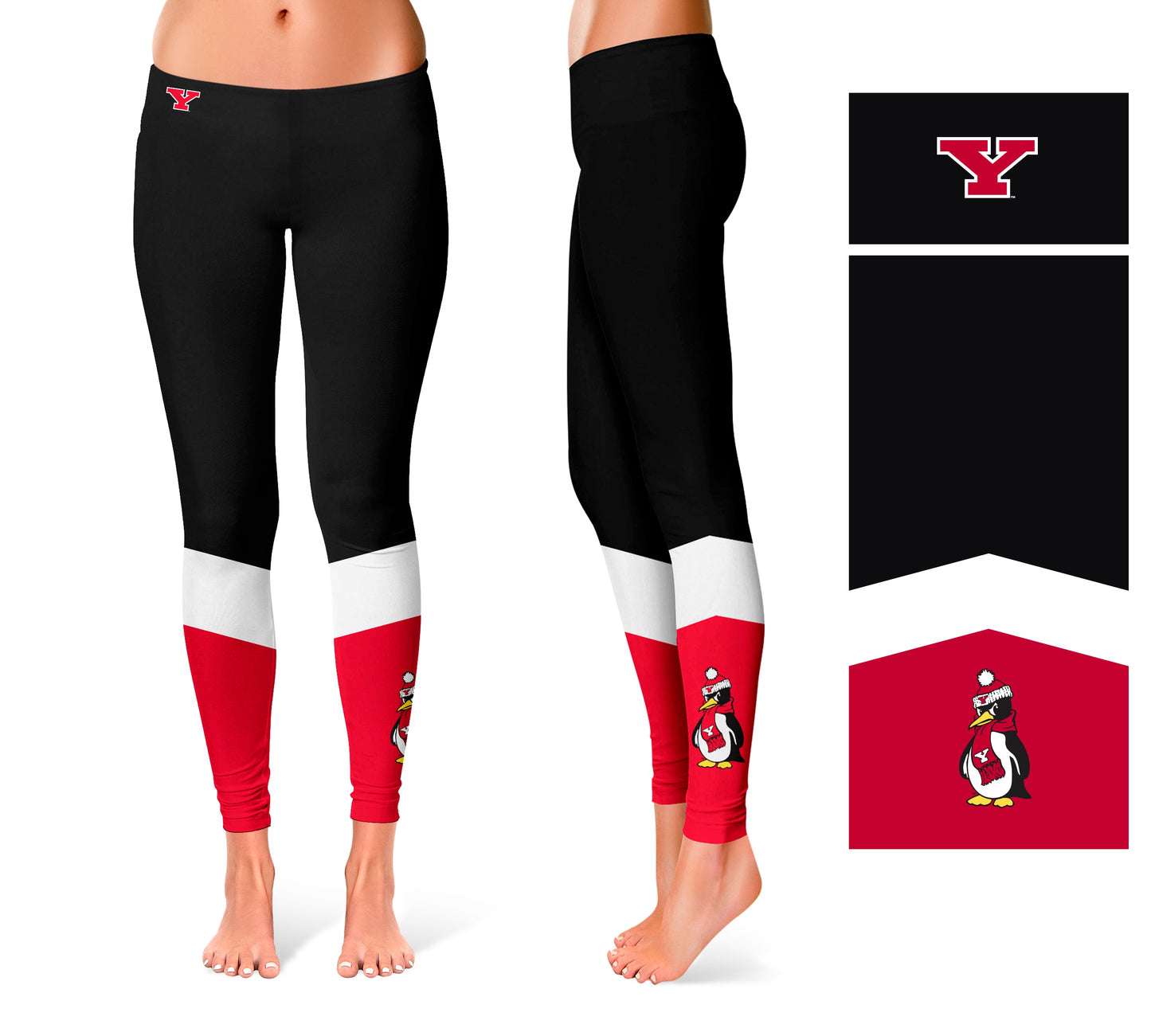 Youngstown State University Penguins Vive La Fete Game Day Collegiate Ankle Color Block Women Black Red Yoga Leggings