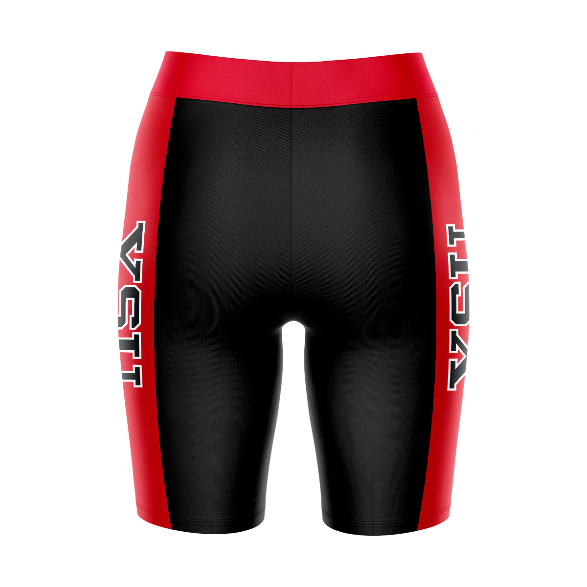 Youngstown State Penguins Vive La Fete Game Day Logo on Waistband and Red Stripes Black Women Bike Short 9 Inseam