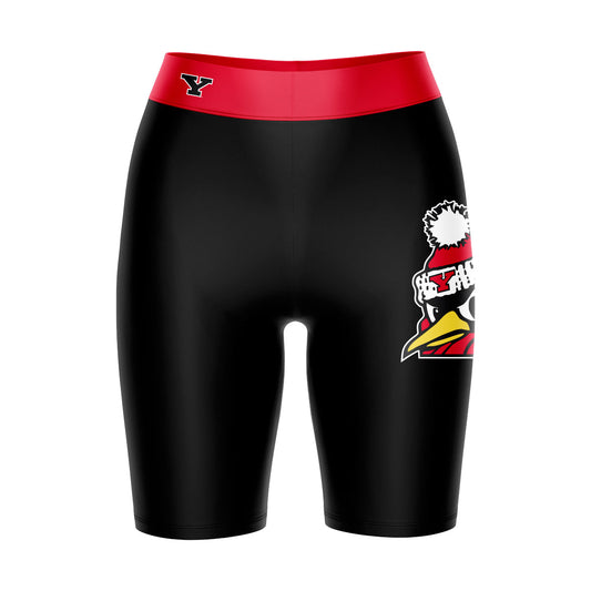 Youngstown State Penguins Vive La Fete Game Day Logo on Thigh and Waistband Black and Red Women Bike Short 9 Inseam