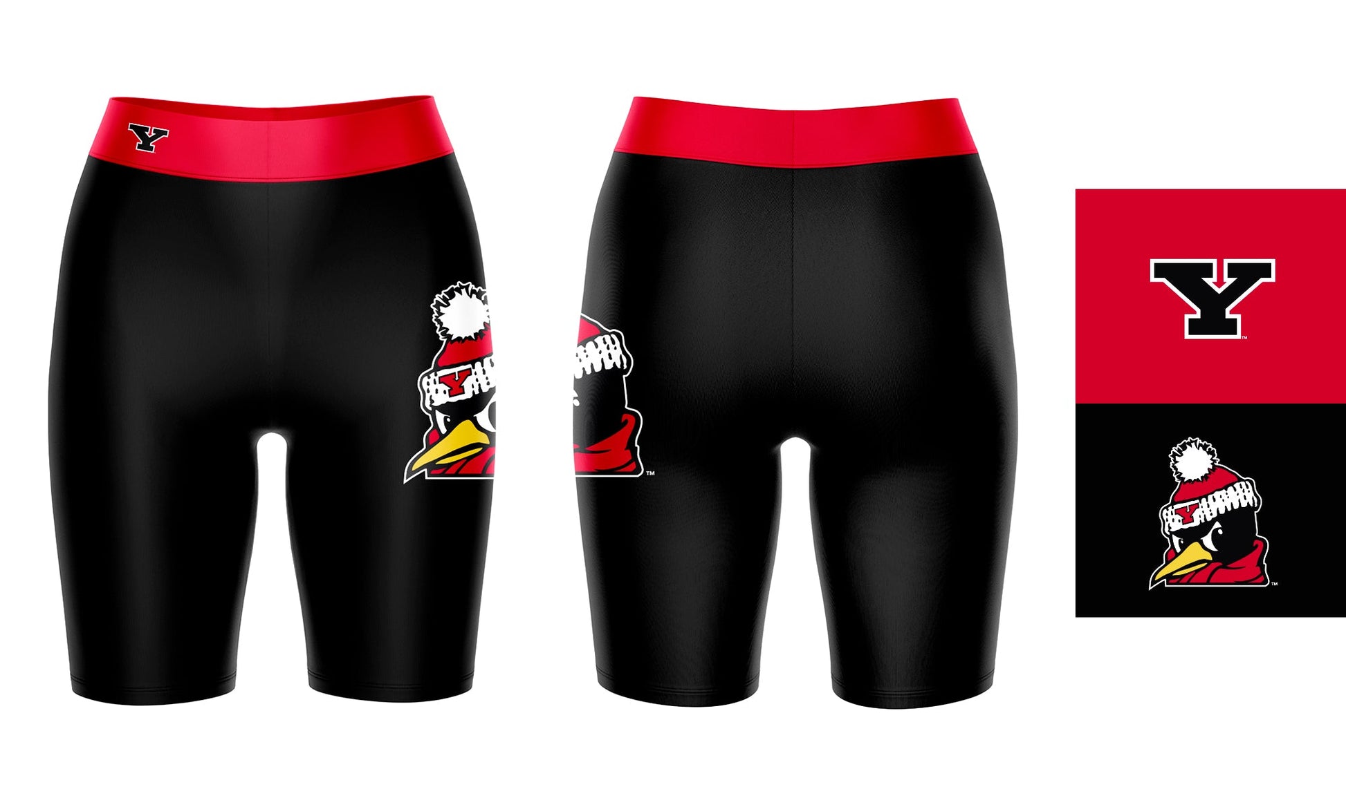 Youngstown State Penguins Vive La Fete Game Day Logo on Thigh and Waistband Black and Red Women Bike Short 9 Inseam