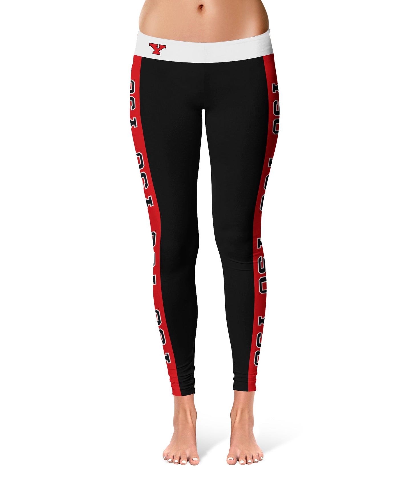 Youngstown State Penguins Vive La Fete Game Day Collegiate Red Stripes Women Black Yoga Leggings 2 Waist Tights