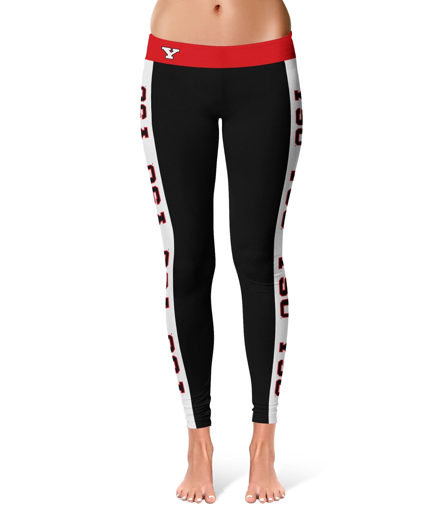 Youngstown State Penguins Vive La Fete Game Day Collegiate White Stripes Women Black Yoga Leggings 2 Waist Tights