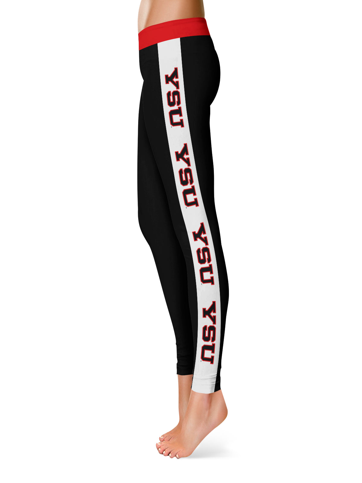 Youngstown State Penguins Vive La Fete Game Day Collegiate White Stripes Women Black Yoga Leggings 2 Waist Tights