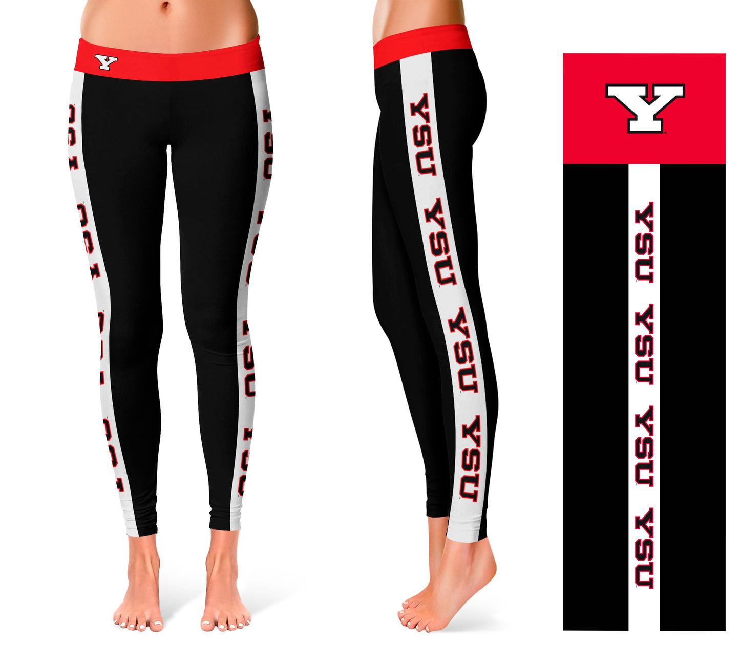 Youngstown State Penguins Vive La Fete Game Day Collegiate White Stripes Women Black Yoga Leggings 2 Waist Tights