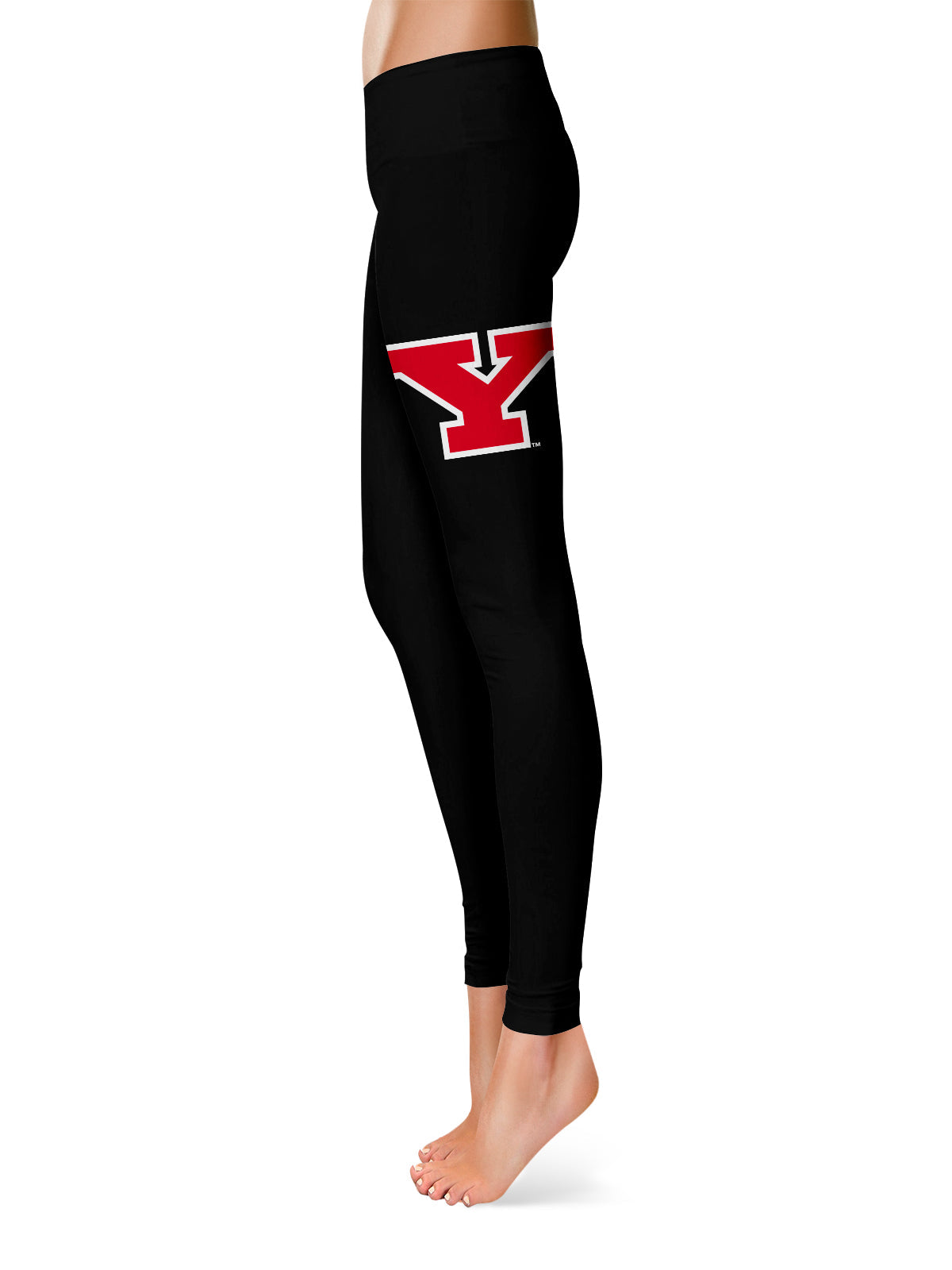 Youngstown State Penguins Large Logo on Thigh Black Yoga Leggings for Women  2.5 Waist Tights