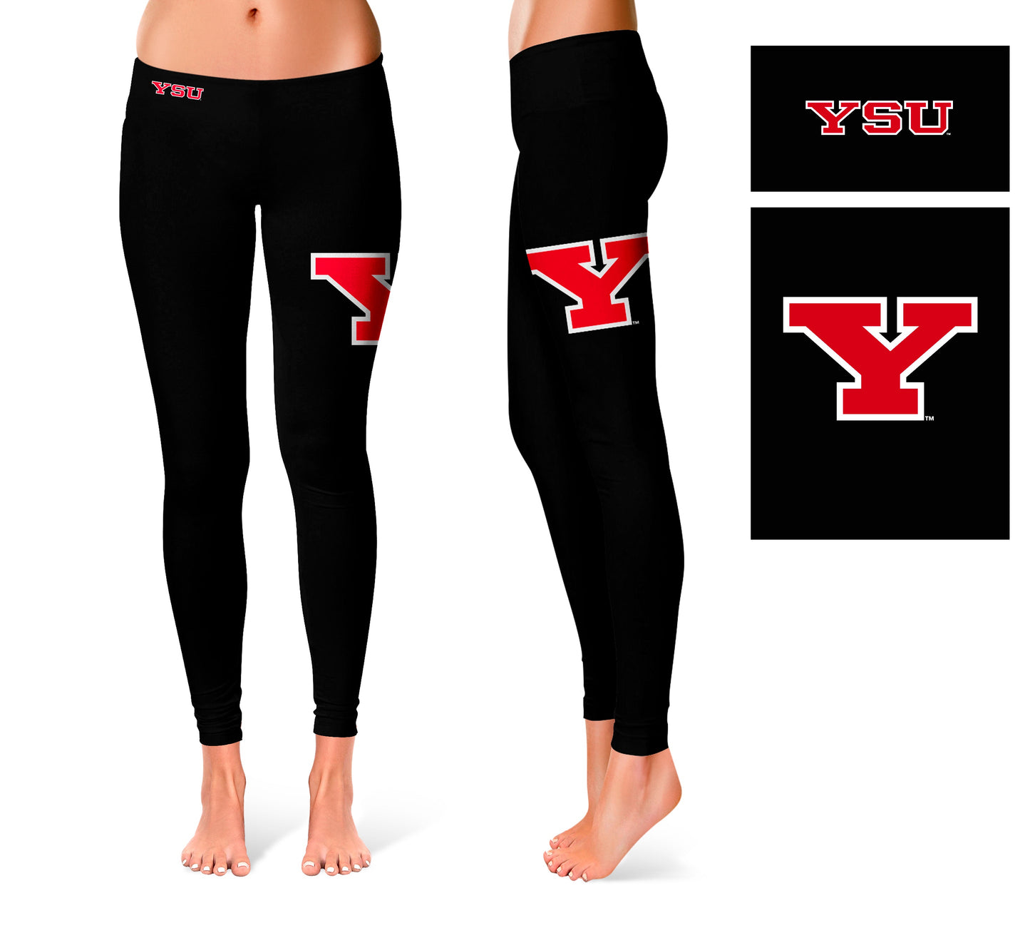 Youngstown State Penguins Vive La Fete Collegiate Large Logo on Thigh Women Black Yoga Leggings 2.5 Waist Tights