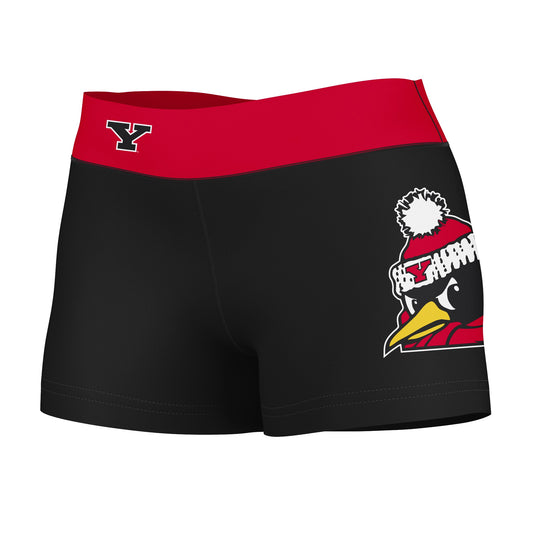 Youngstown State Penguins Vive La Fete Logo on Thigh & Waistband Black & Red Women Yoga Booty Workout Shorts 3.75 Inseam
