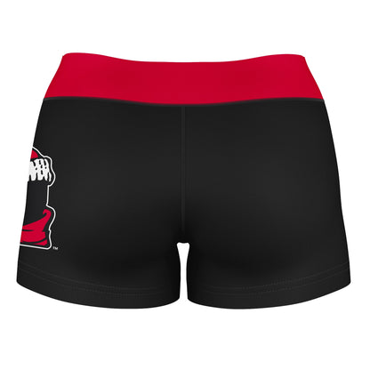 Youngstown State Penguins Vive La Fete Logo on Thigh & Waistband Black & Red Women Yoga Booty Workout Shorts 3.75 Inseam - Vive La F̻te - Online Apparel Store