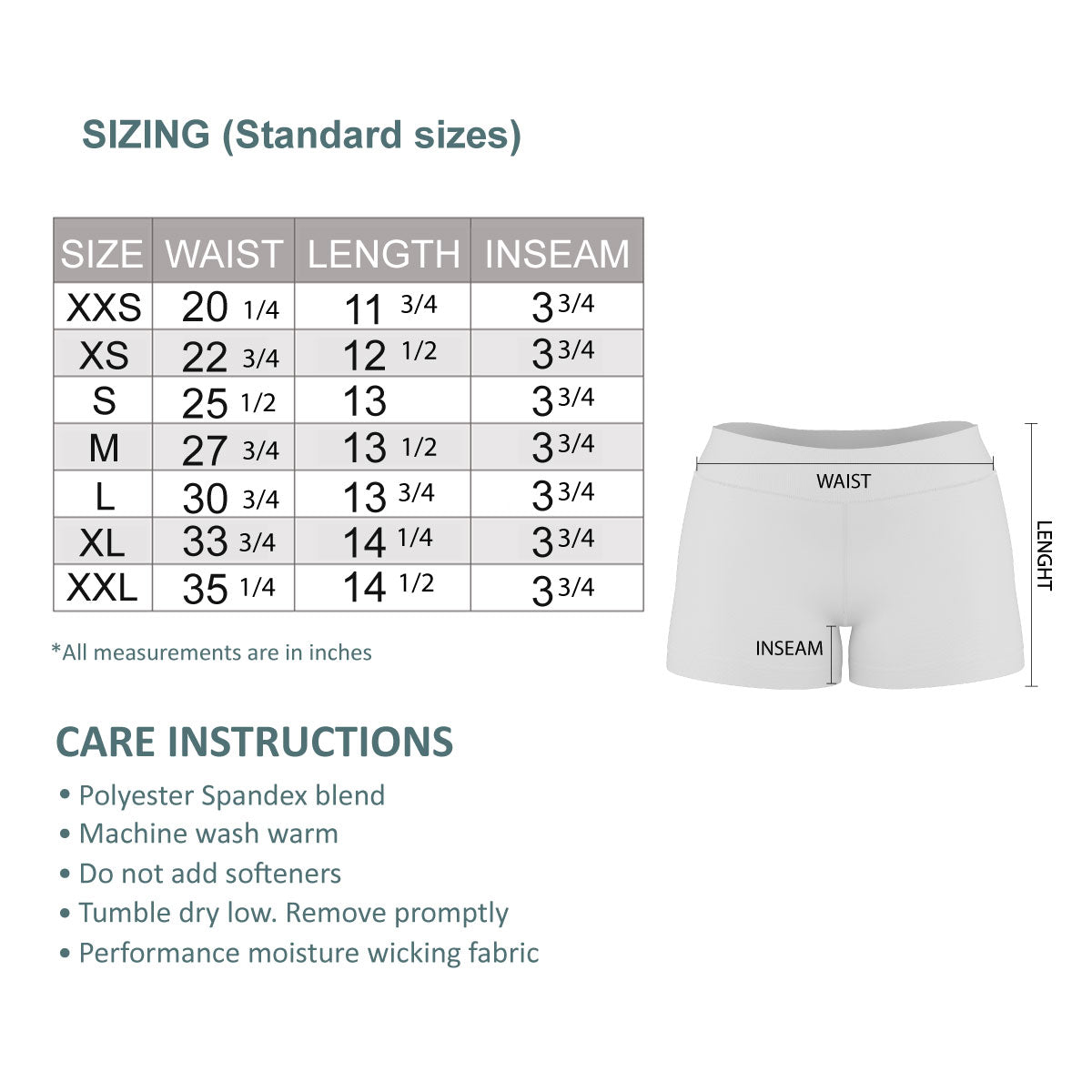 Womens Yoga Shorts Size Chart