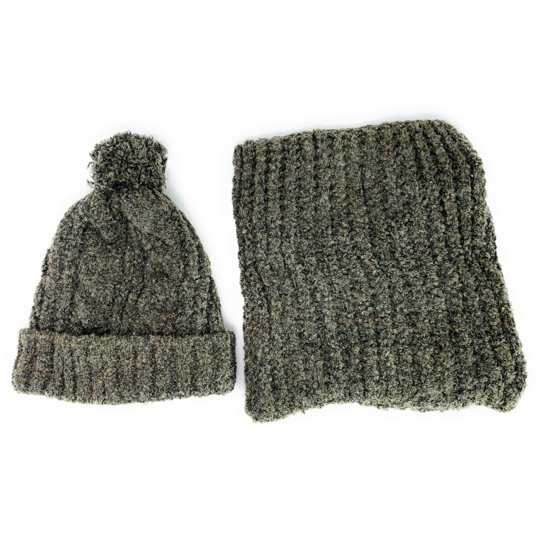 Empire Cove 2 Piece Knit Cuff Beanie Scarf Gift Set Pom Pom Winter-UNCATEGORIZED-Empire Cove-Gray-Casaba Shop