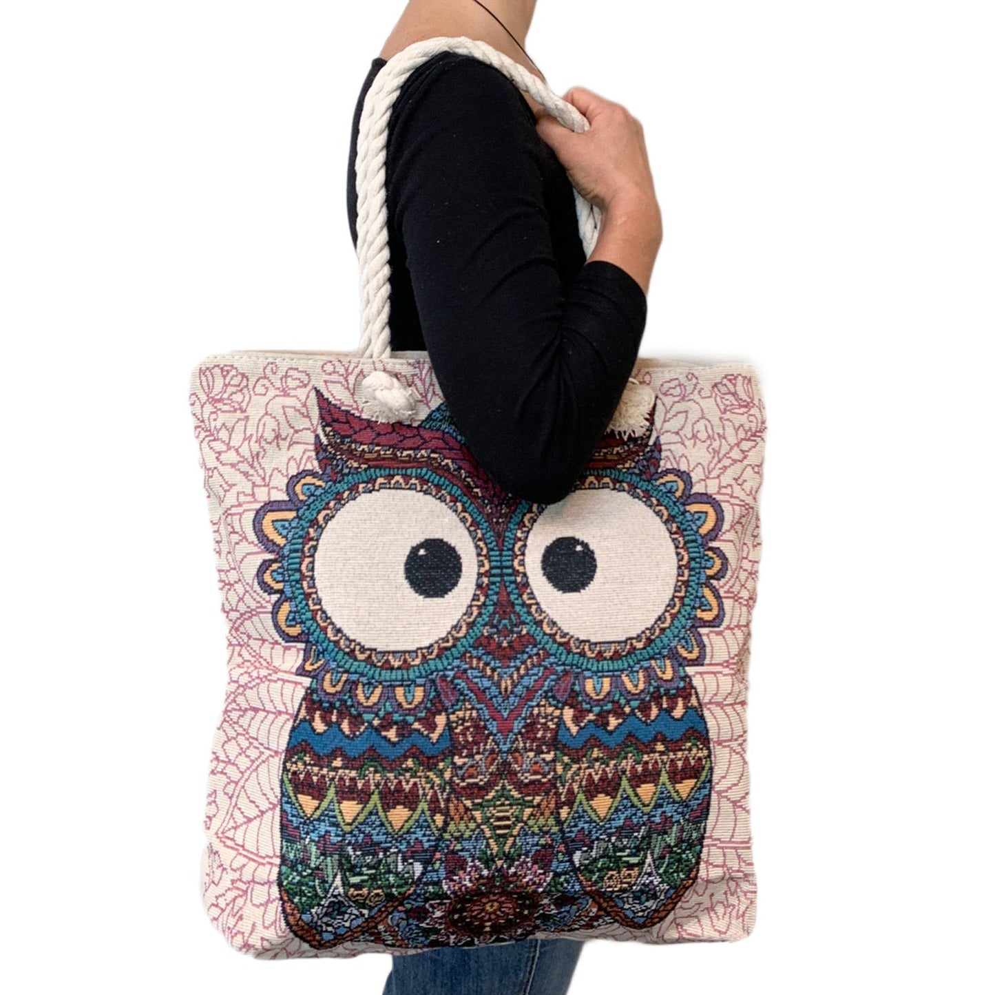 Empire Cove Owl Print Cotton Canvas Tote Bags Reusable Beach Shopping