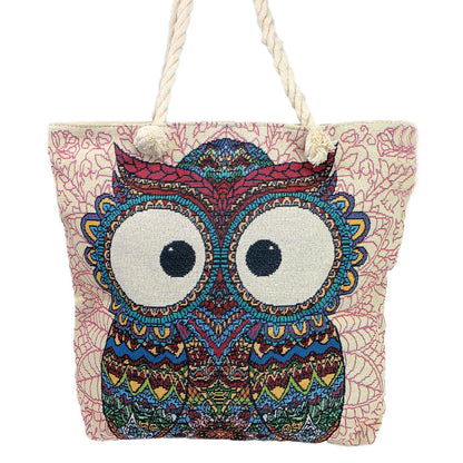 Empire Cove Owl Print Cotton Canvas Tote Bags Reusable Beach Shopping