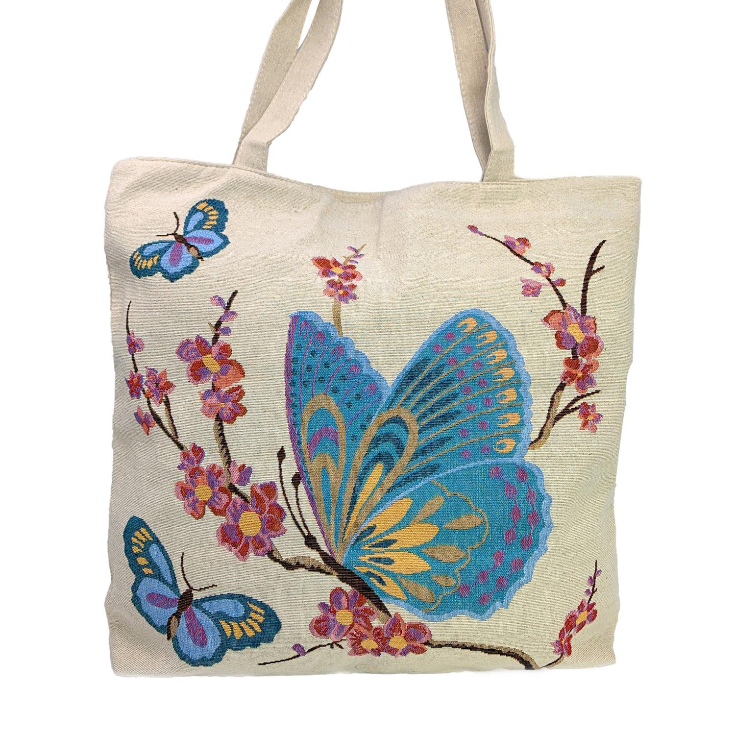 Empire Cove Butterfly Print Cotton Canvas Tote Bags Reusable Beach Shopping
