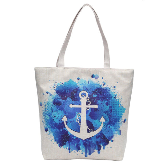 Empire Cove Anchor Print Cotton Canvas Tote Bags Reusable Beach Shopping