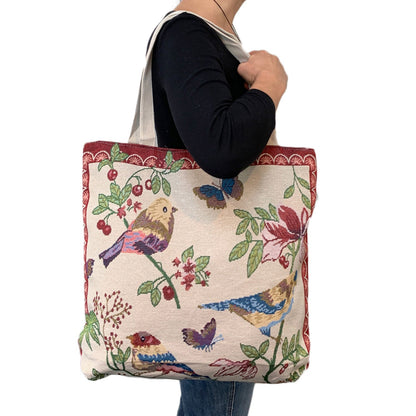 Empire Cove Bird Print Cotton Canvas Tote Bags Reusable Beach Shopping