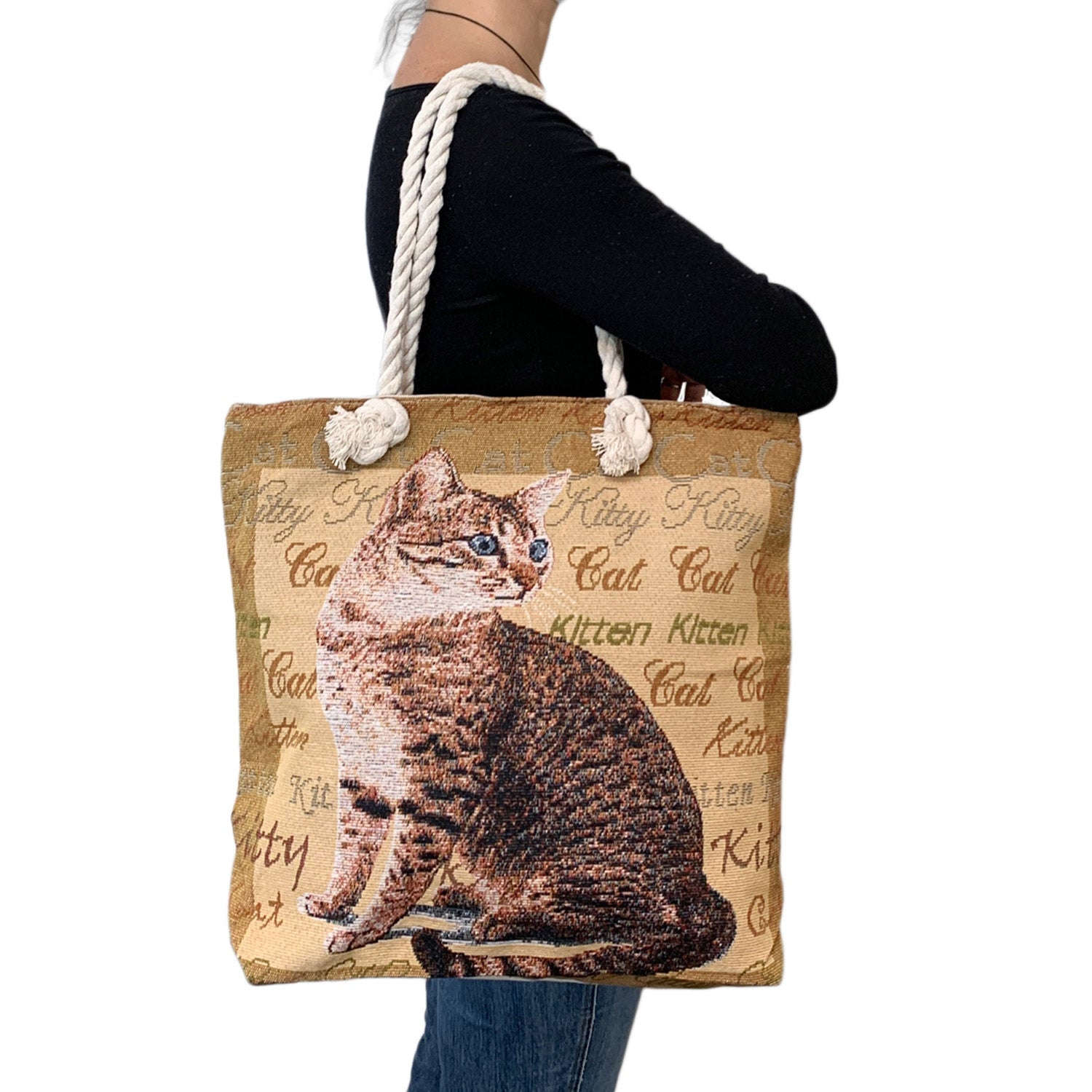 Empire Cove Cat Print Cotton Canvas Tote Bags Reusable Beach Shopping