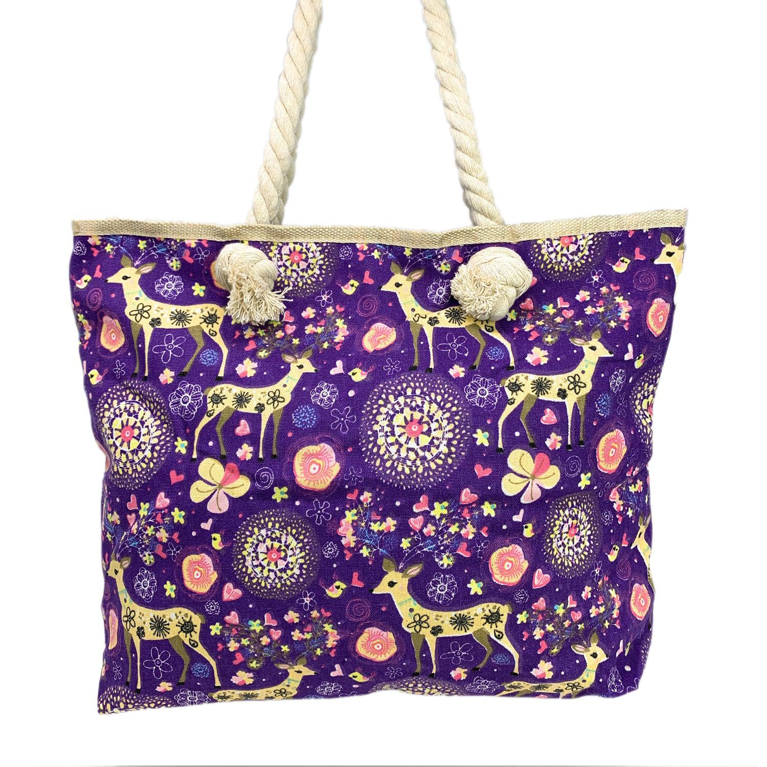 Empire Cove Deer Print Cotton Canvas Tote Bags Reusable Beach Shopping