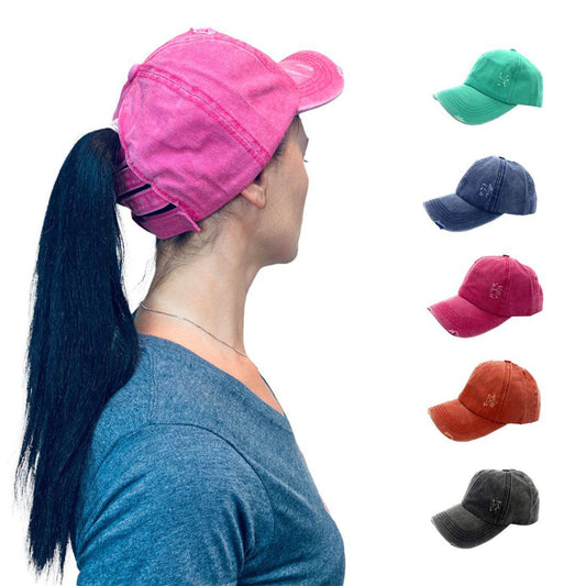 Empire Cove Womens Distressed Washed Ponytail Caps Hats Vintage Relaxed Fit-Campus-Wardrobe