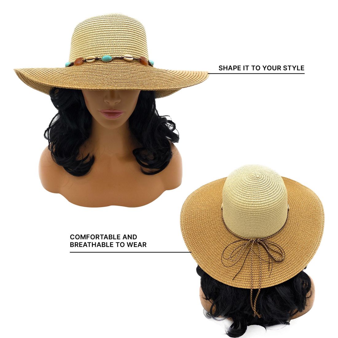 Empire Cove Womens Wide Brim Straw Hat Floppy Sun Hat Panama Fedora Summer