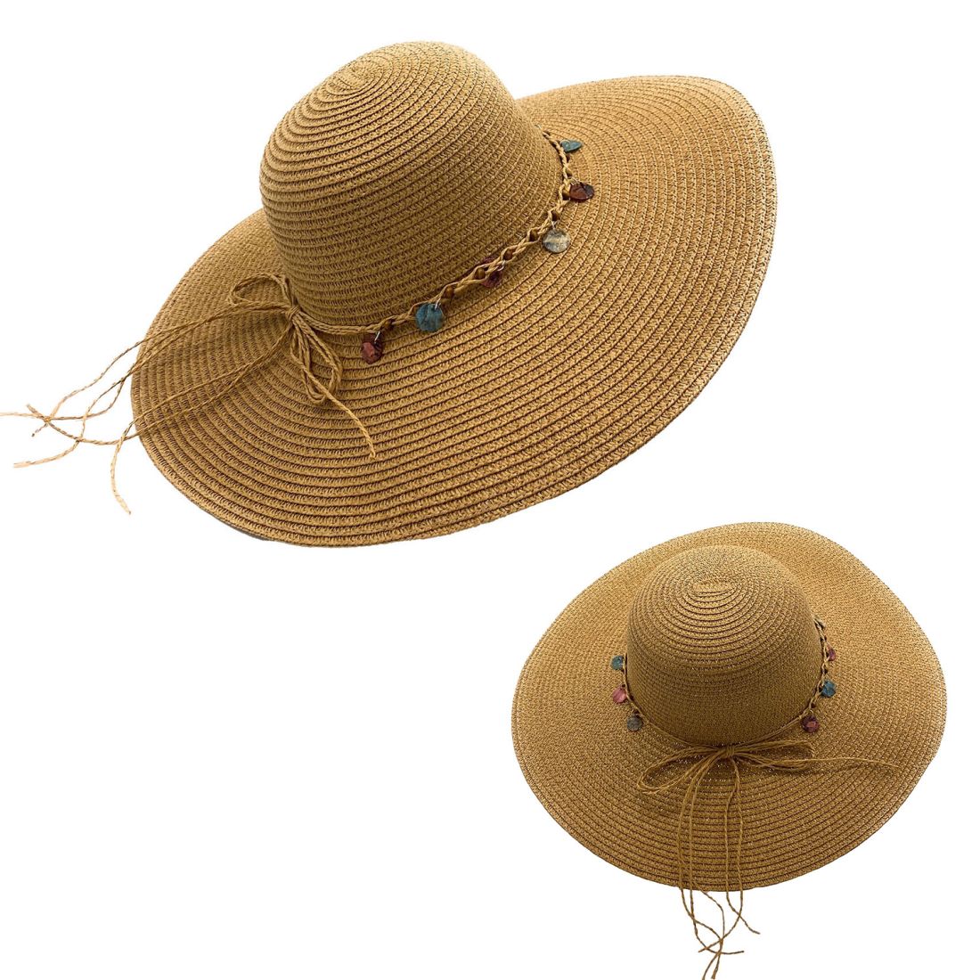 Empire Cove Womens Wide Brim Straw Hat Floppy Sun Hat Panama Fedora Summer, Shells Tan
