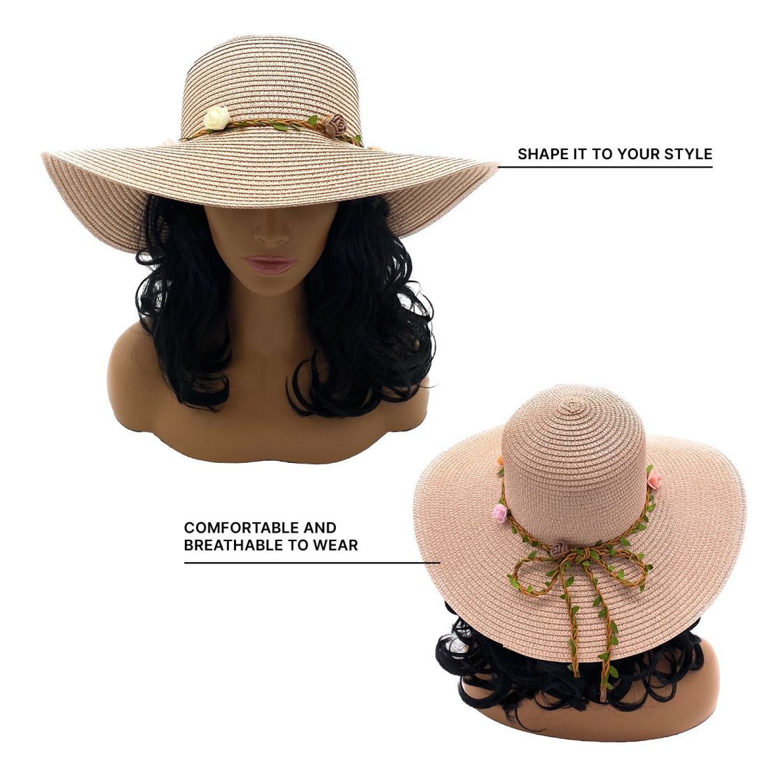 Empire Cove Womens Wide Brim Straw Hat Floppy Sun Hat Panama Fedora Summer