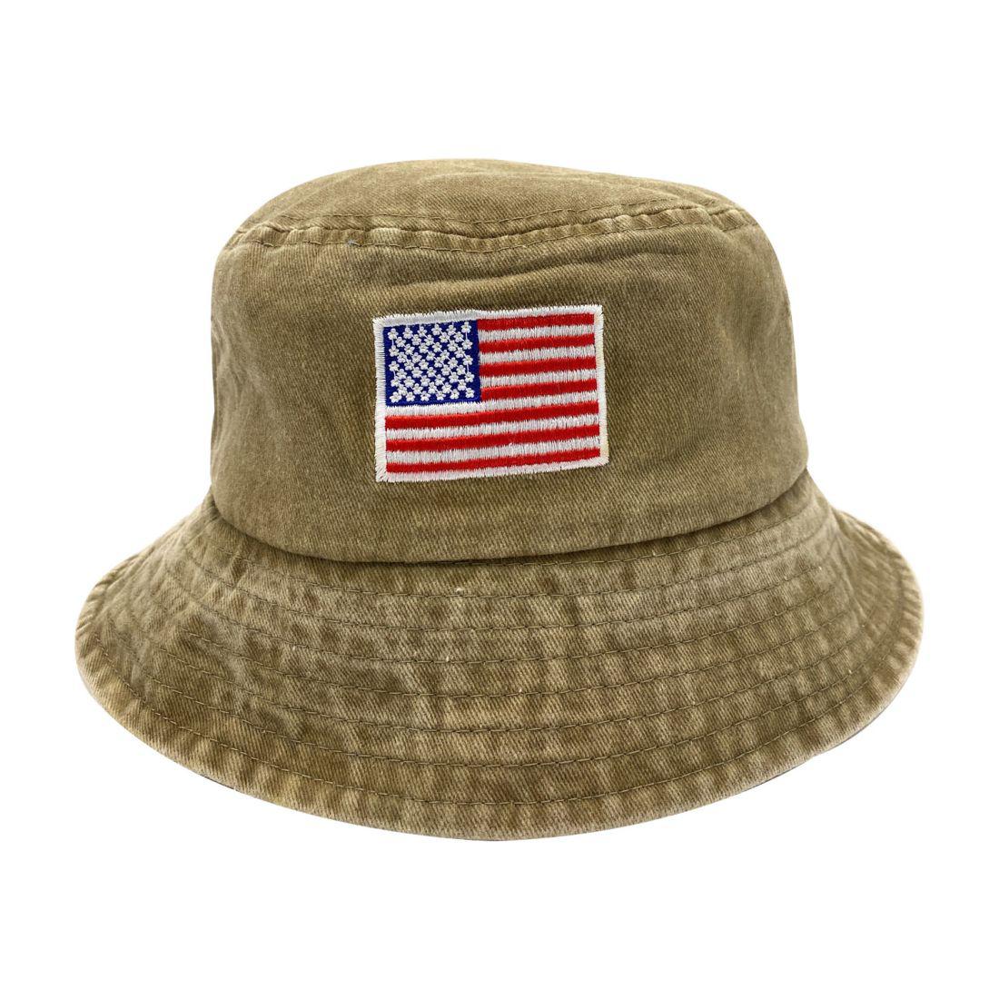 Empire Cove Washed USA Flag Cotton Bucket Hats Patriotic Hats Fisherman Cap, Black
