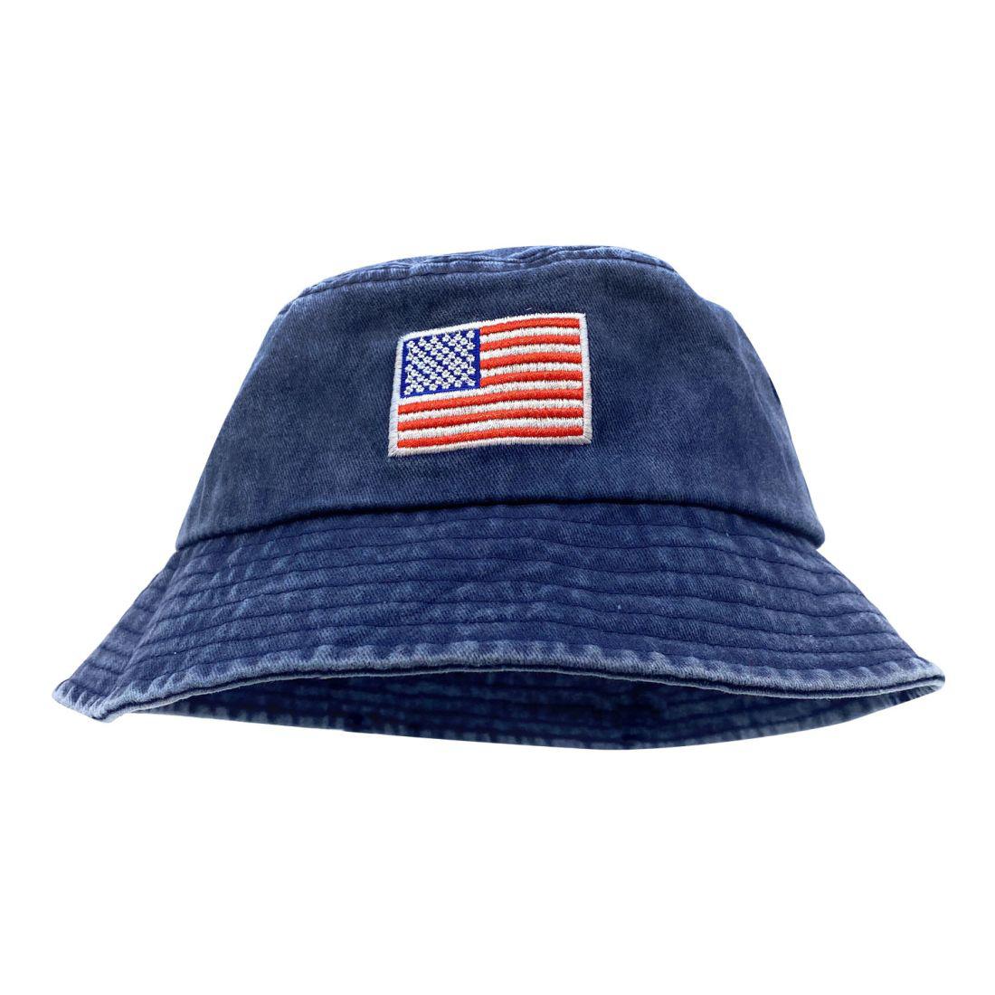 Empire Cove Washed USA Flag Cotton Bucket Hats Patriotic Hats Fisherman Cap, Black