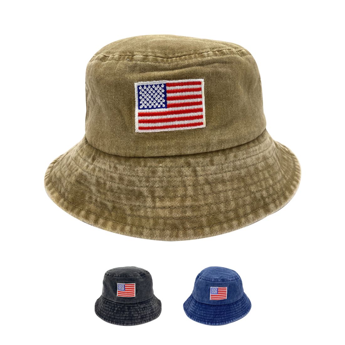 Empire Cove Washed USA Flag Cotton Bucket Hats Patriotic Hats Fisherman Cap