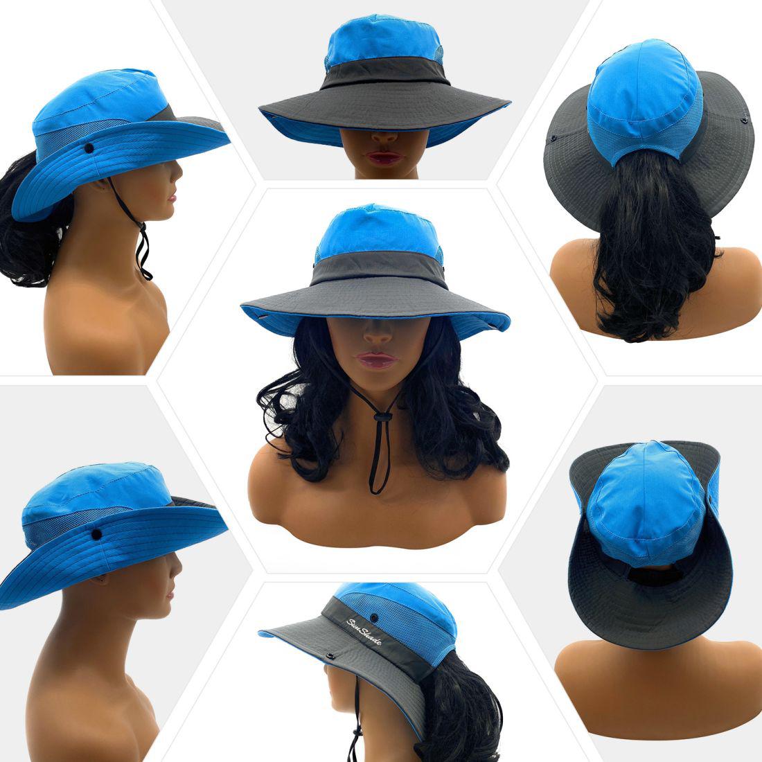 Empire Cove Womens Wide Sun Hat Ponytail Summer Sports Bucket Cap UV Protection