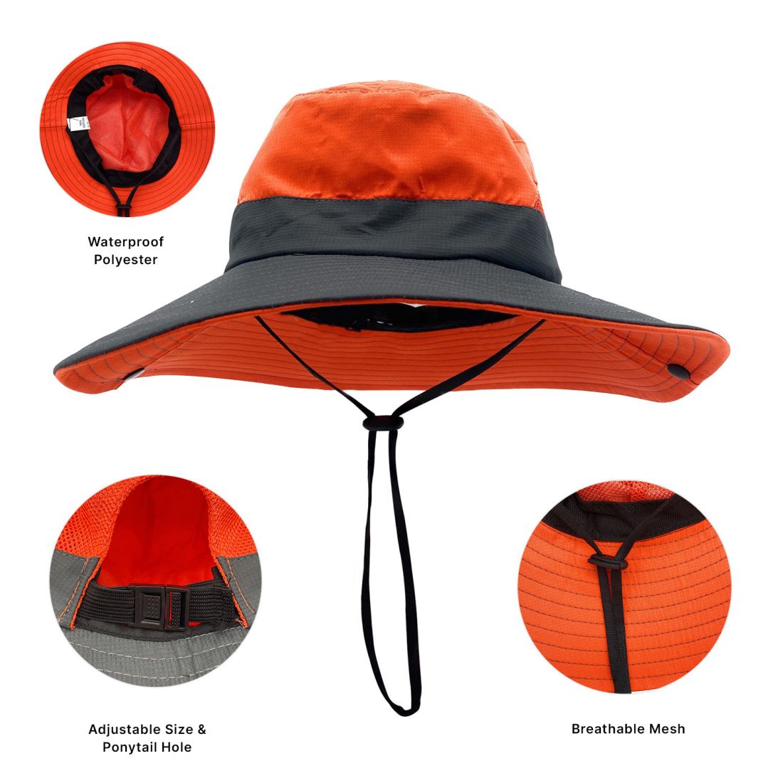 Empire Cove Womens Sun Hat Wide Ponytail Bucket Cap Sports UV Protection Orange, Women's, Size: One Size