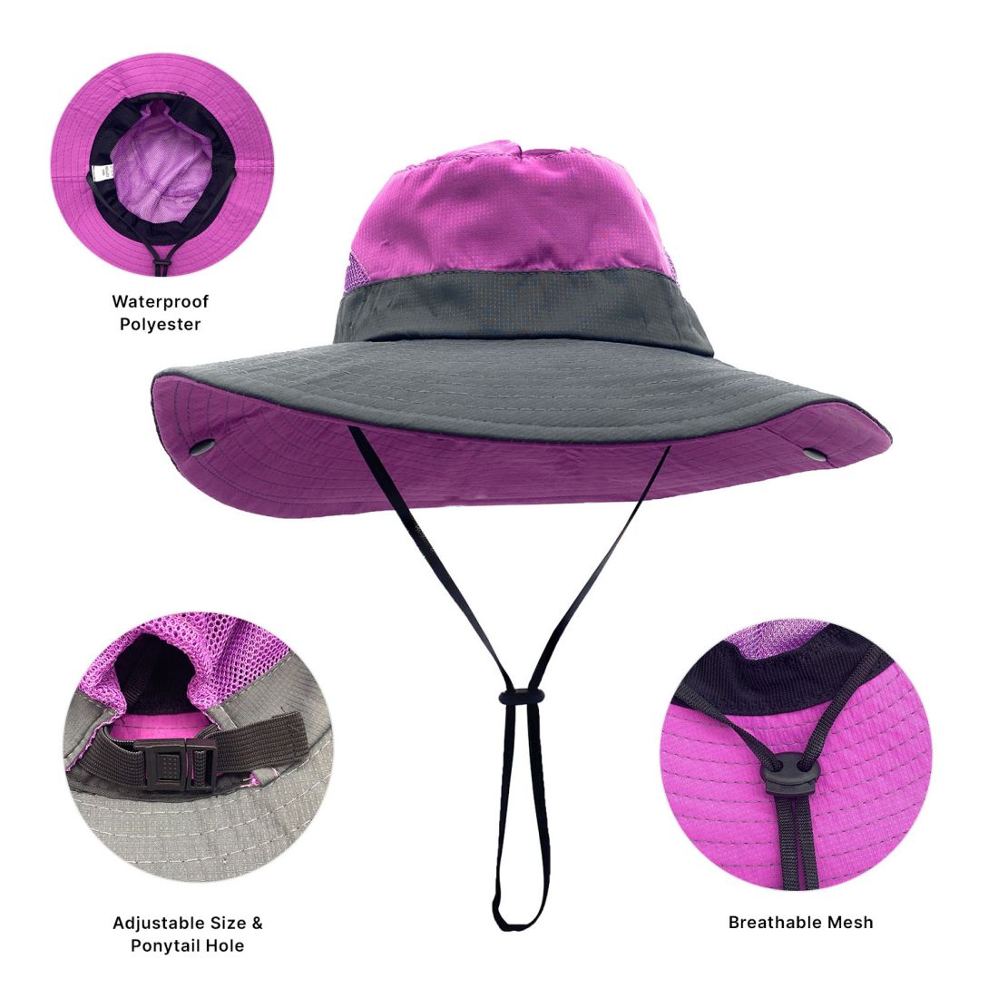 Empire Cove Womens Wide Sun Hat Ponytail Summer Sports Bucket Cap UV Protection