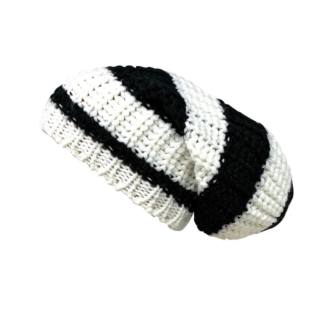 Empire Cove Slouch Long Beanie Winter Warm Knit Two Tone Womens Mens Unisex-UNCATEGORIZED-Empire Cove-Black/White-Casaba Shop