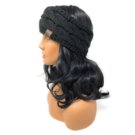 Empire Cove Reversible Headband Beanie Womens Winter Warm Solid Cable Knit-UNCATEGORIZED-Empire Cove-Black-Casaba Shop