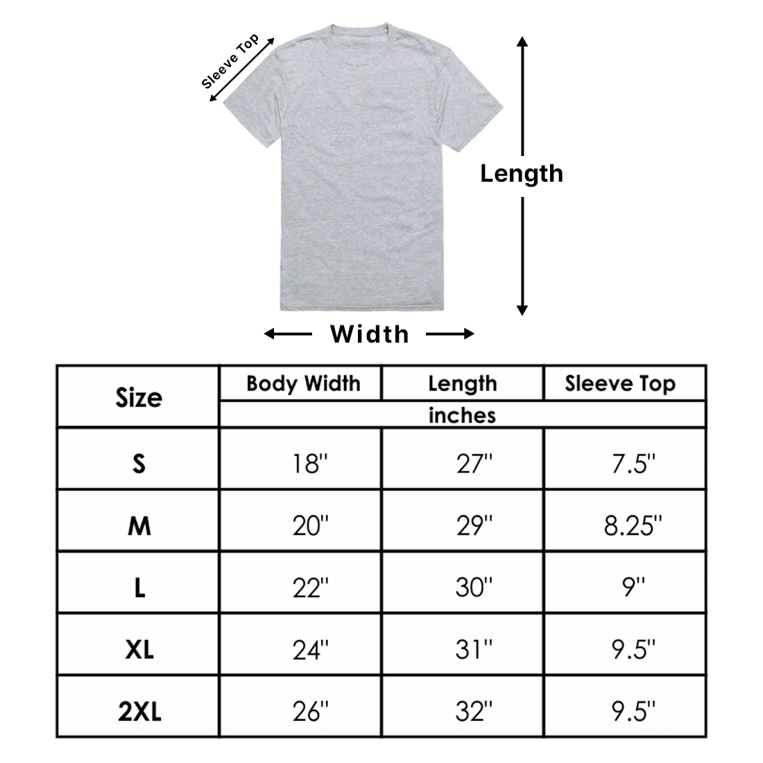 T-Shirt Size Chart.