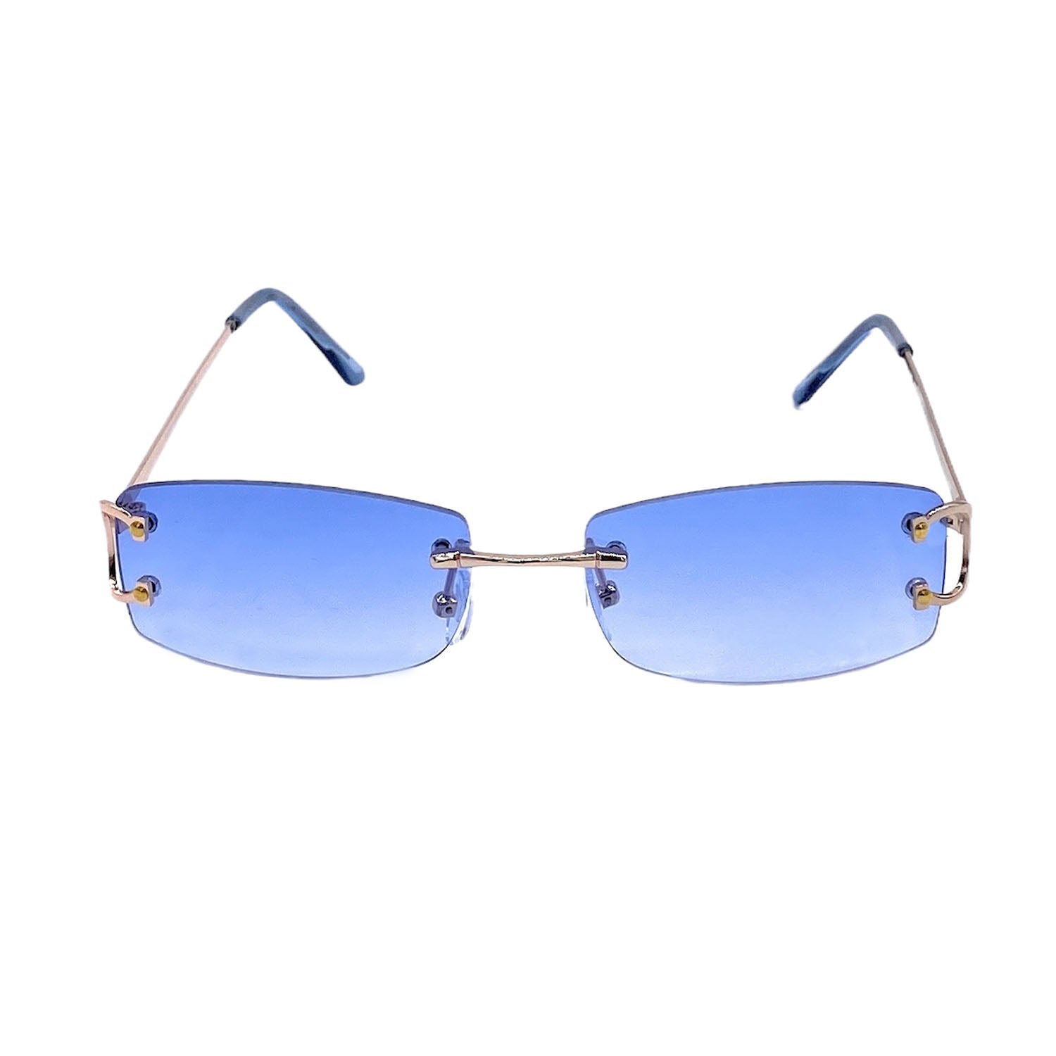 Black Modern Rimless Rectangle Sunglasses by Sorella Boutique