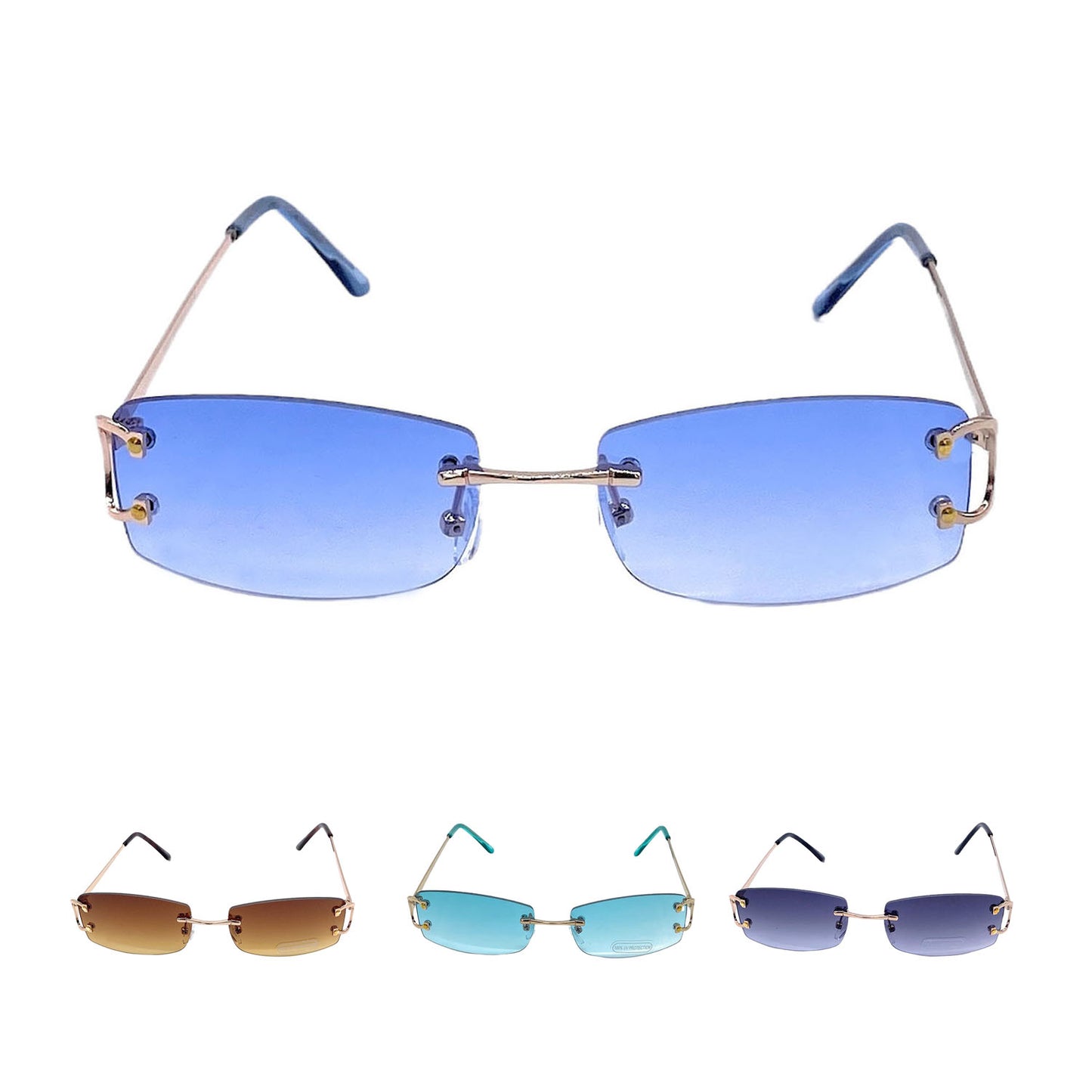 Empire Cove Rimless Sunglasses Gradient Rectangle Shades Frameless Ret