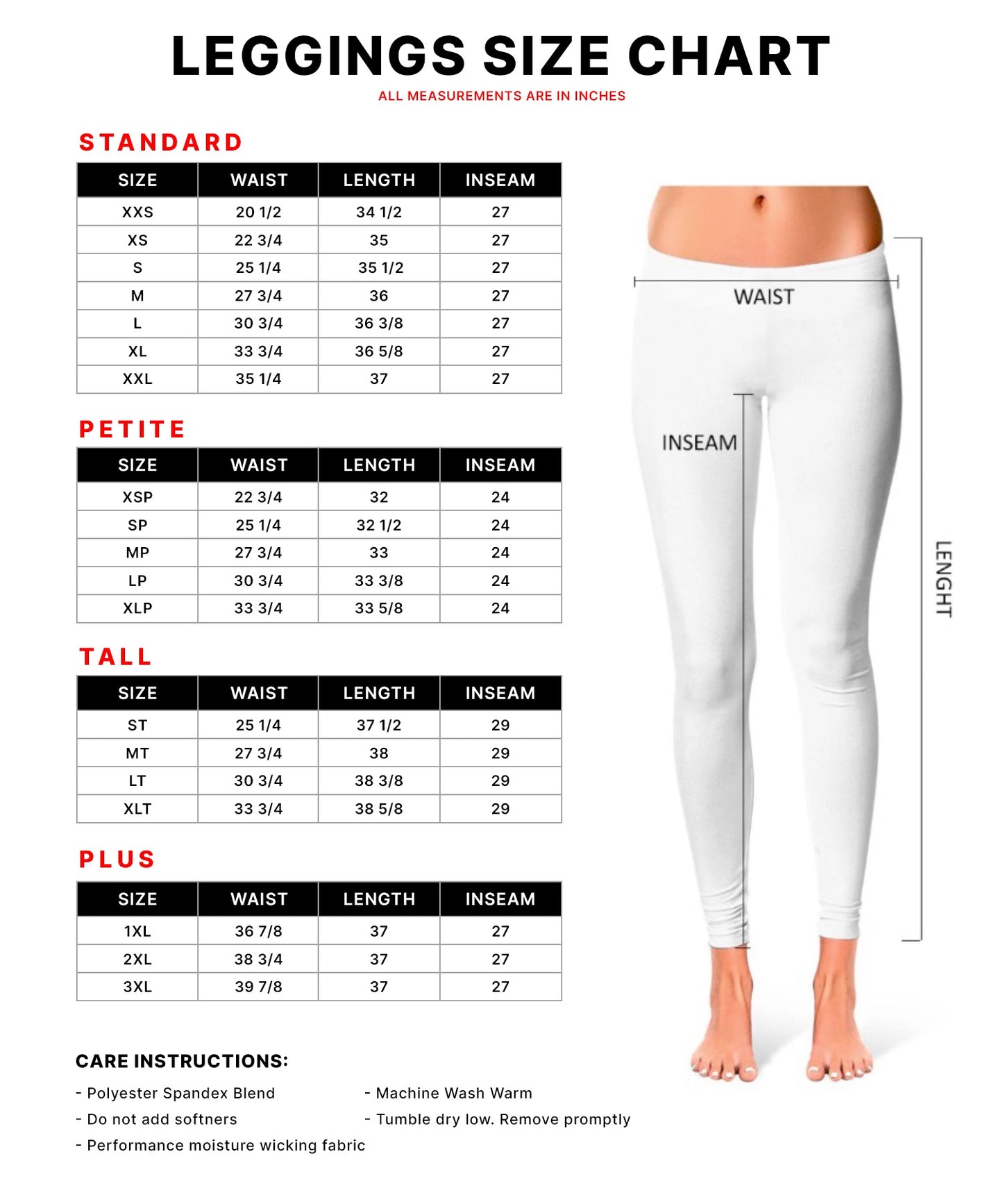 Leggings Size Chart