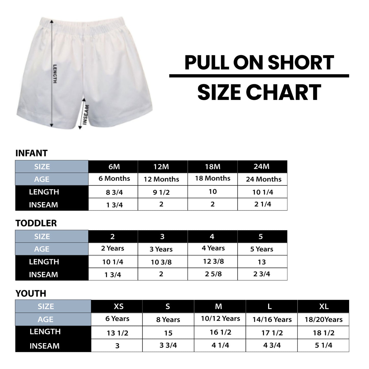 Boys Shorts Size Chart