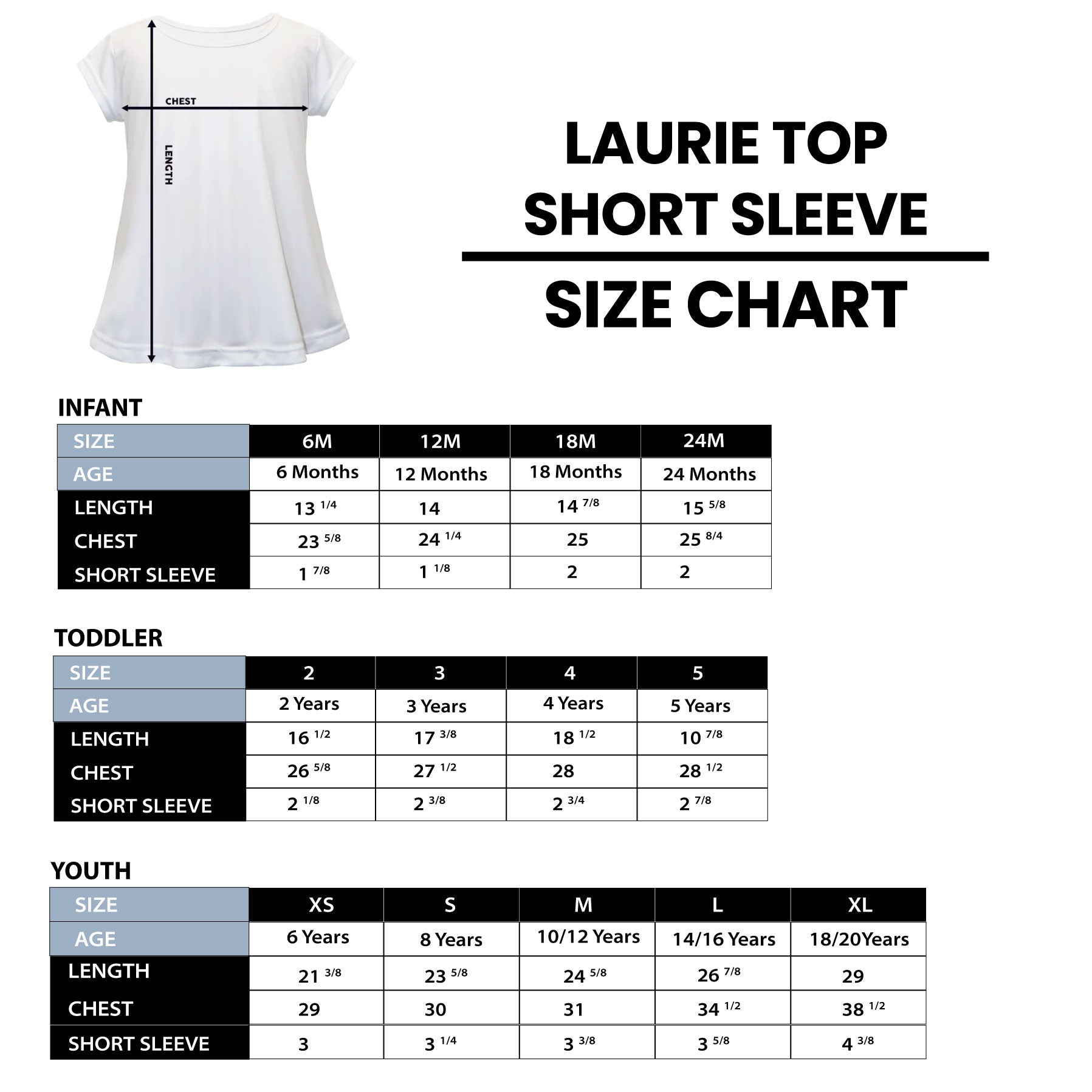 Girls Top Size Chart