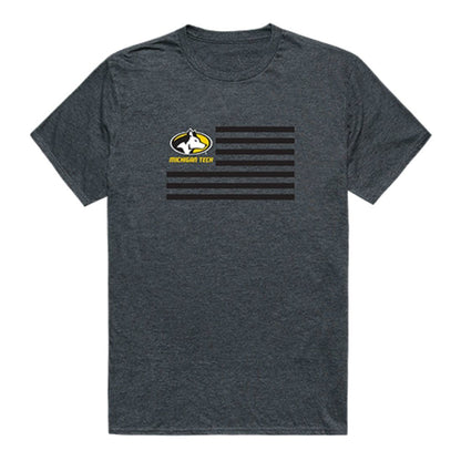 Michigan Technological University Huskies USA Flag Tee T-Shirt Heather Charcoal-Campus-Wardrobe