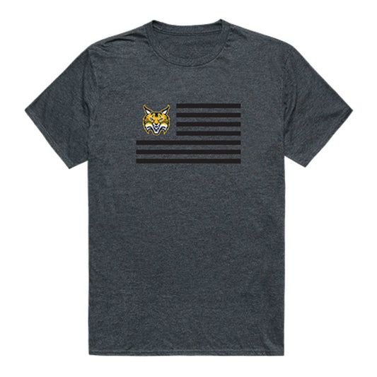 QU Quinnipiac University Bobcats USA Flag Tee T-Shirt Heather Charcoal-Campus-Wardrobe