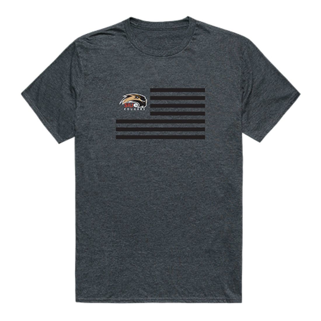 SIUE Southern Illinois University Edwardsville Cougars USA Flag Tee T-Shirt Heather Charcoal-Campus-Wardrobe