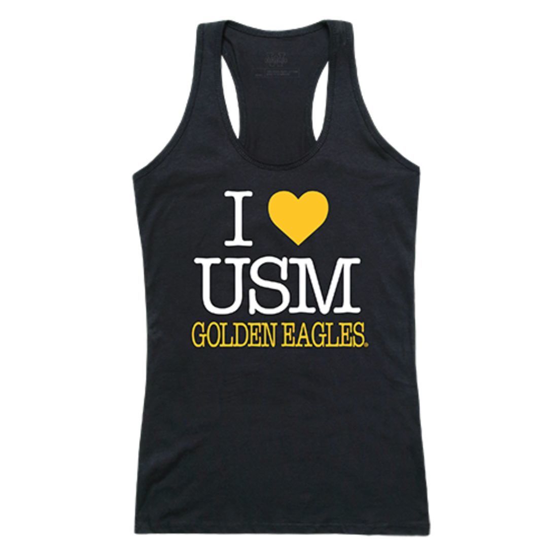 USM University of Southern Mississippi Golden Eagles Womens Love Tank Top Tee T-Shirt Black-Campus-Wardrobe