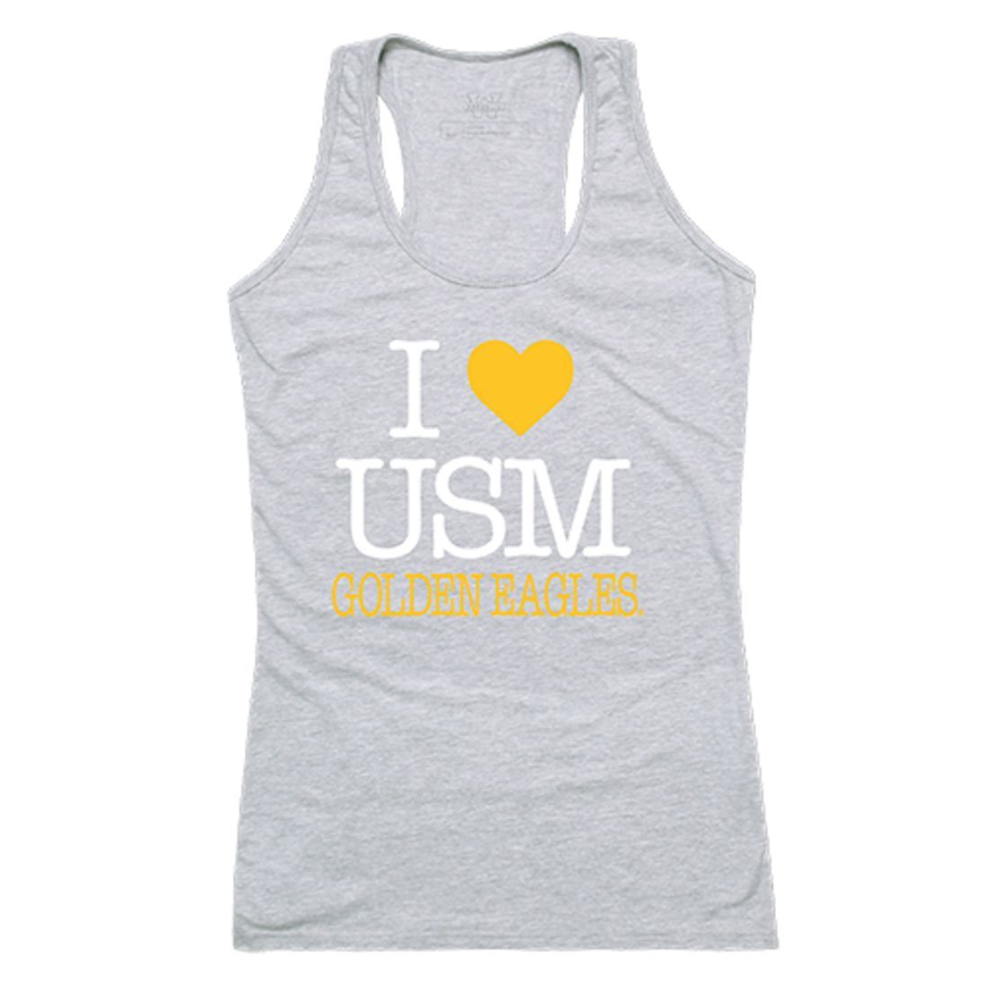 USM University of Southern Mississippi Golden Eagles Womens Love Tank Top Tee T-Shirt Heather Grey-Campus-Wardrobe