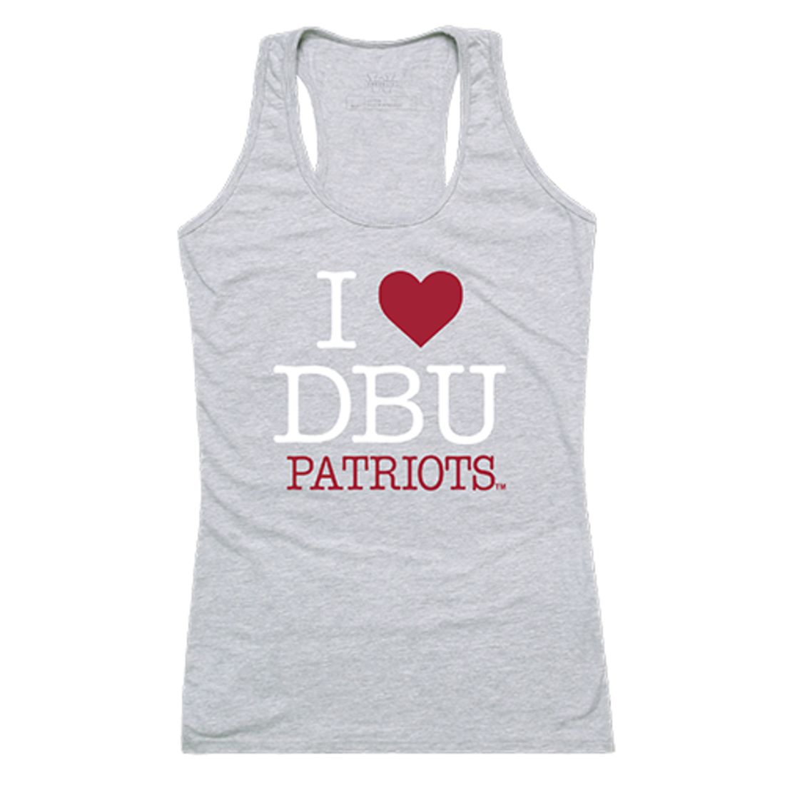 DBU Dallas Baptist University Patriot Womens Love Tank Top Tee T-Shirt Heather Grey-Campus-Wardrobe